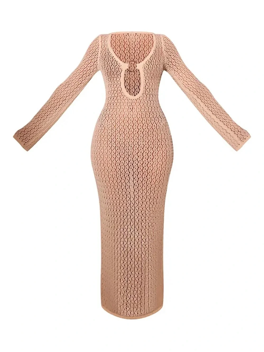 PrettyLittleThing Cream Crochet Long Sleeve Beach Cover Up